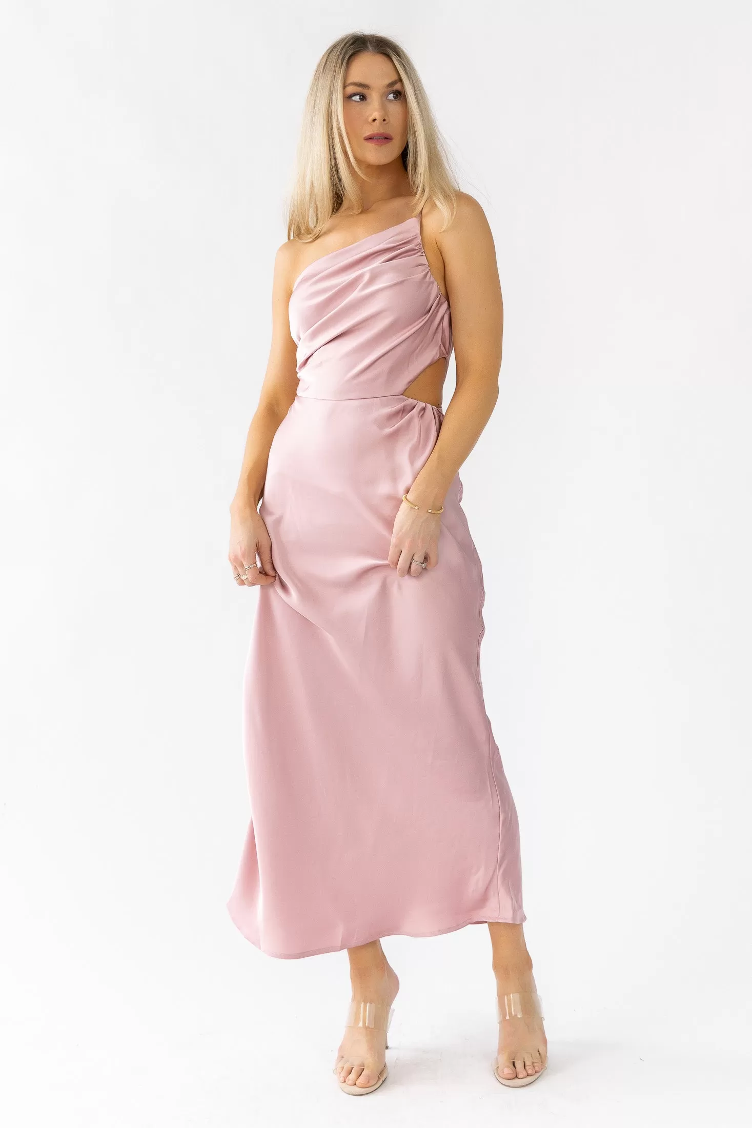 Farrah Mauve Satin Midi Dress