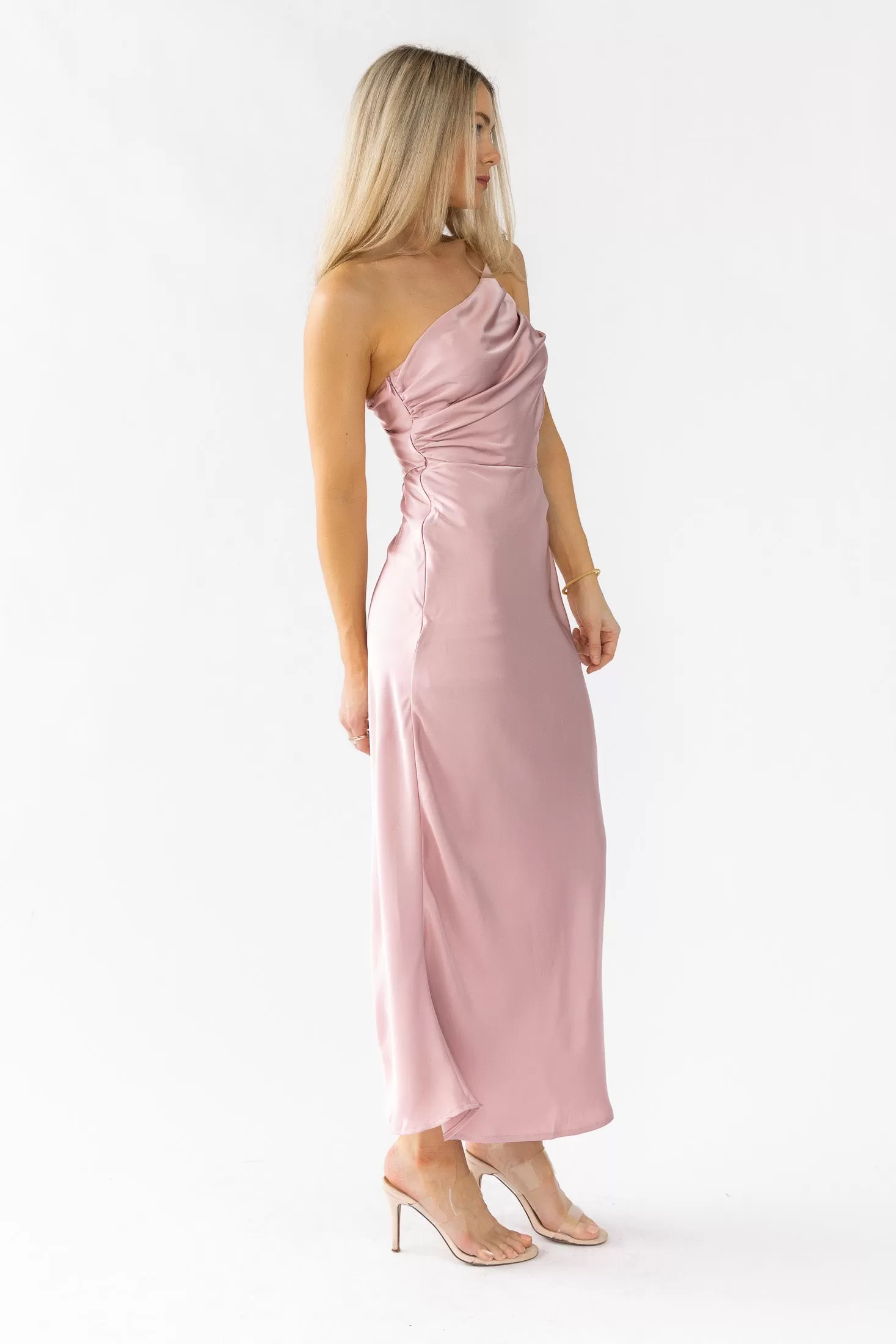 Farrah Mauve Satin Midi Dress