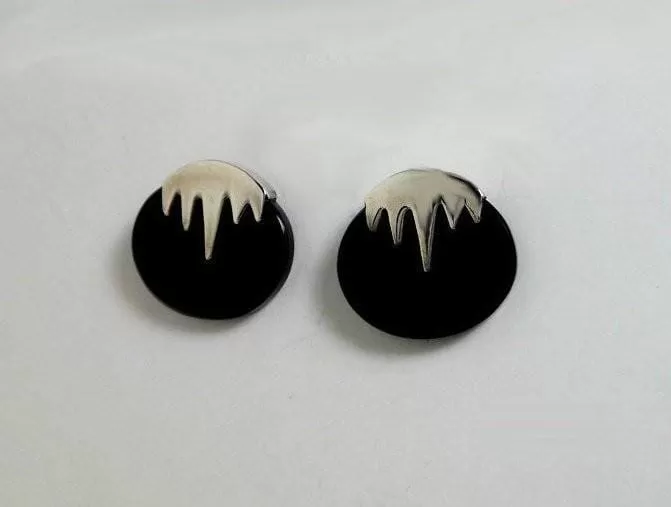 Flat 14 MM Sterling Silver Oval Black Flower Stud Earrings,Black Earrings,Pierced Earrings,Women Earrings,Black Stud Earrings,Gifts For Her