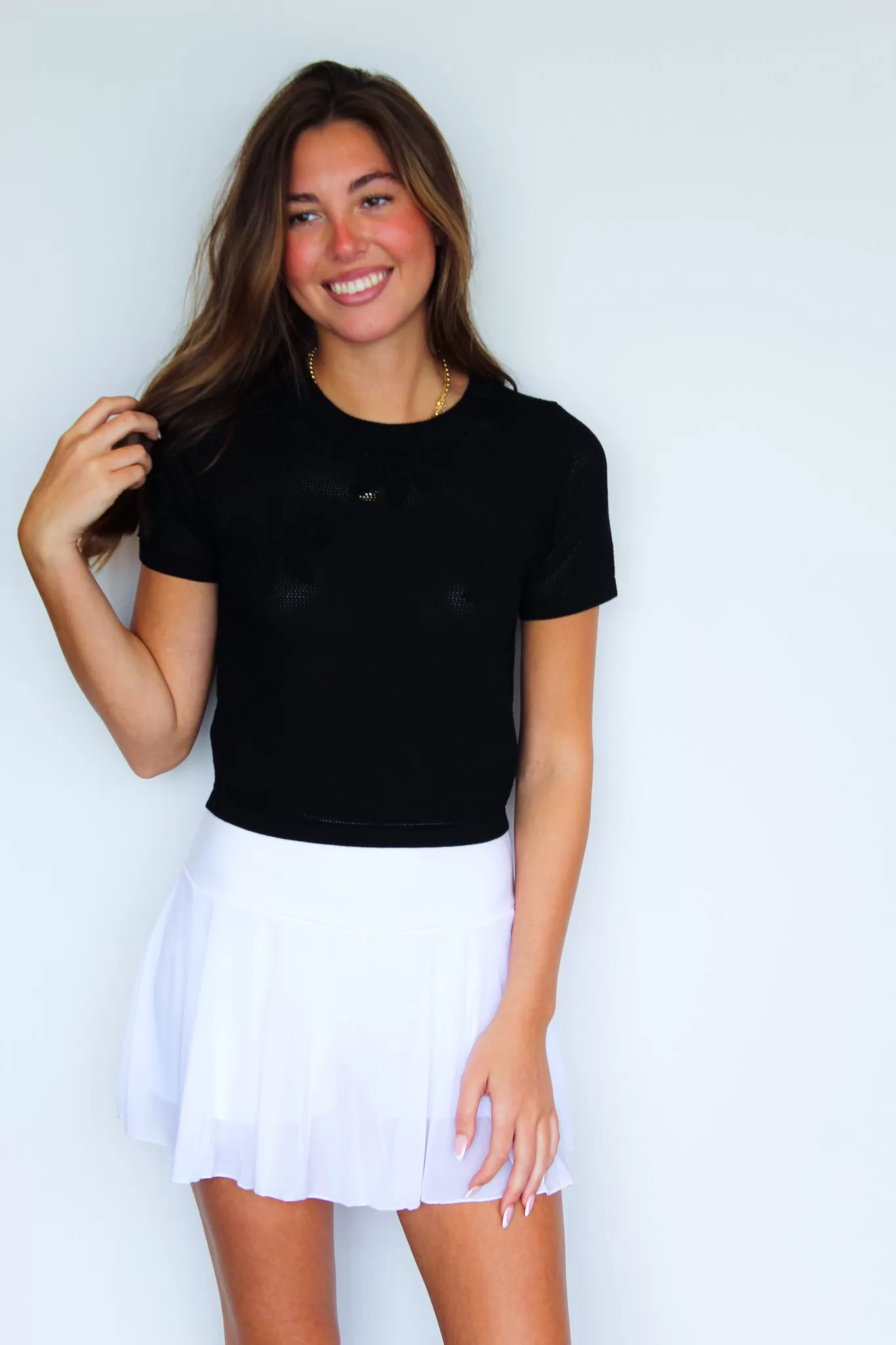 Floral Stitch Cropped Tee- Black