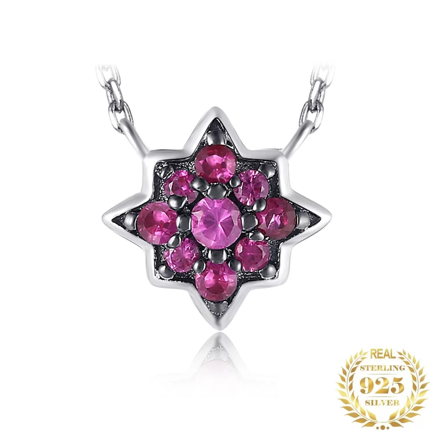 Flower Pink Ruby 925 Sterling Silver Pendant Necklace