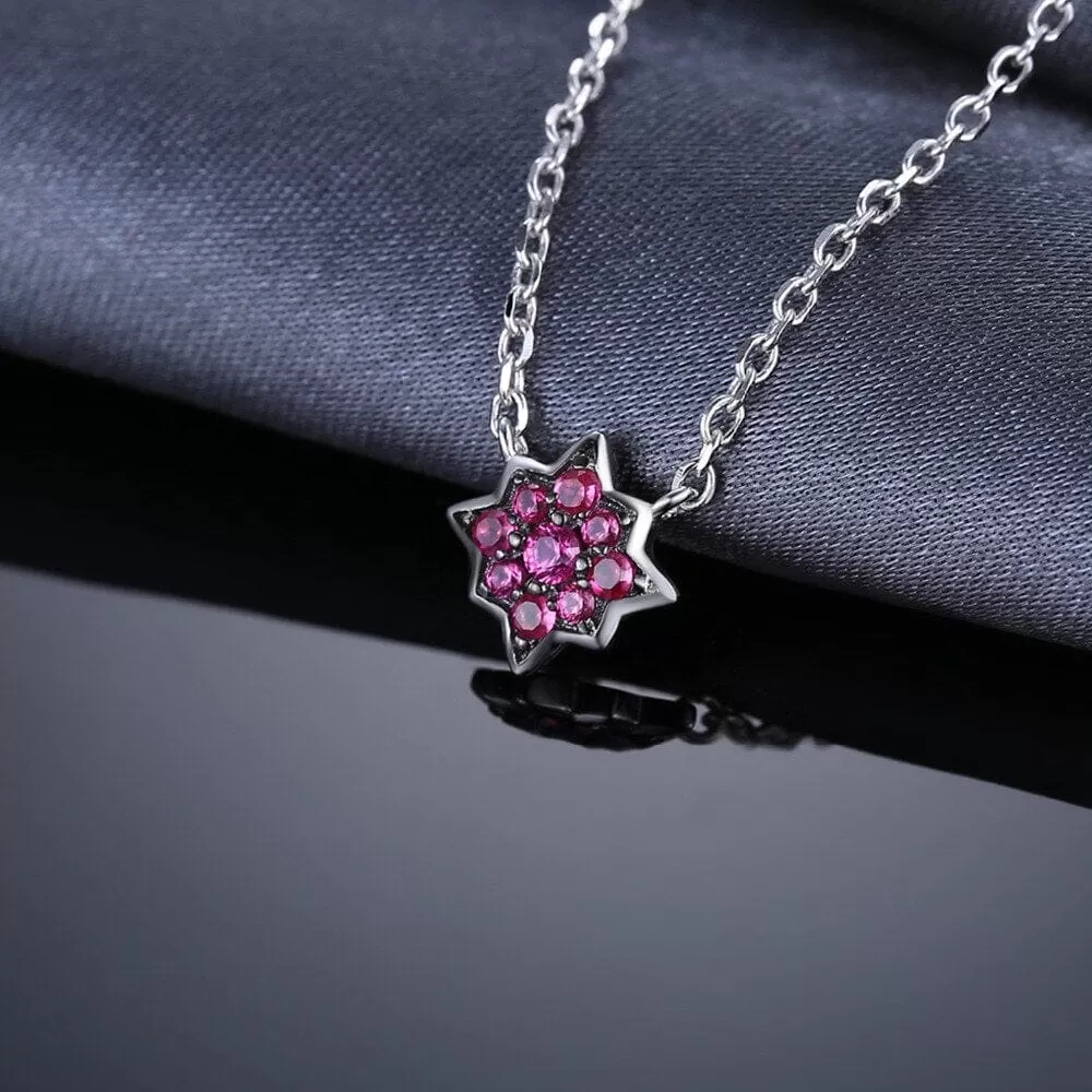 Flower Pink Ruby 925 Sterling Silver Pendant Necklace