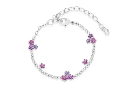 Flower Purple Pink Palladium Plating Girls Charmed Bracelet