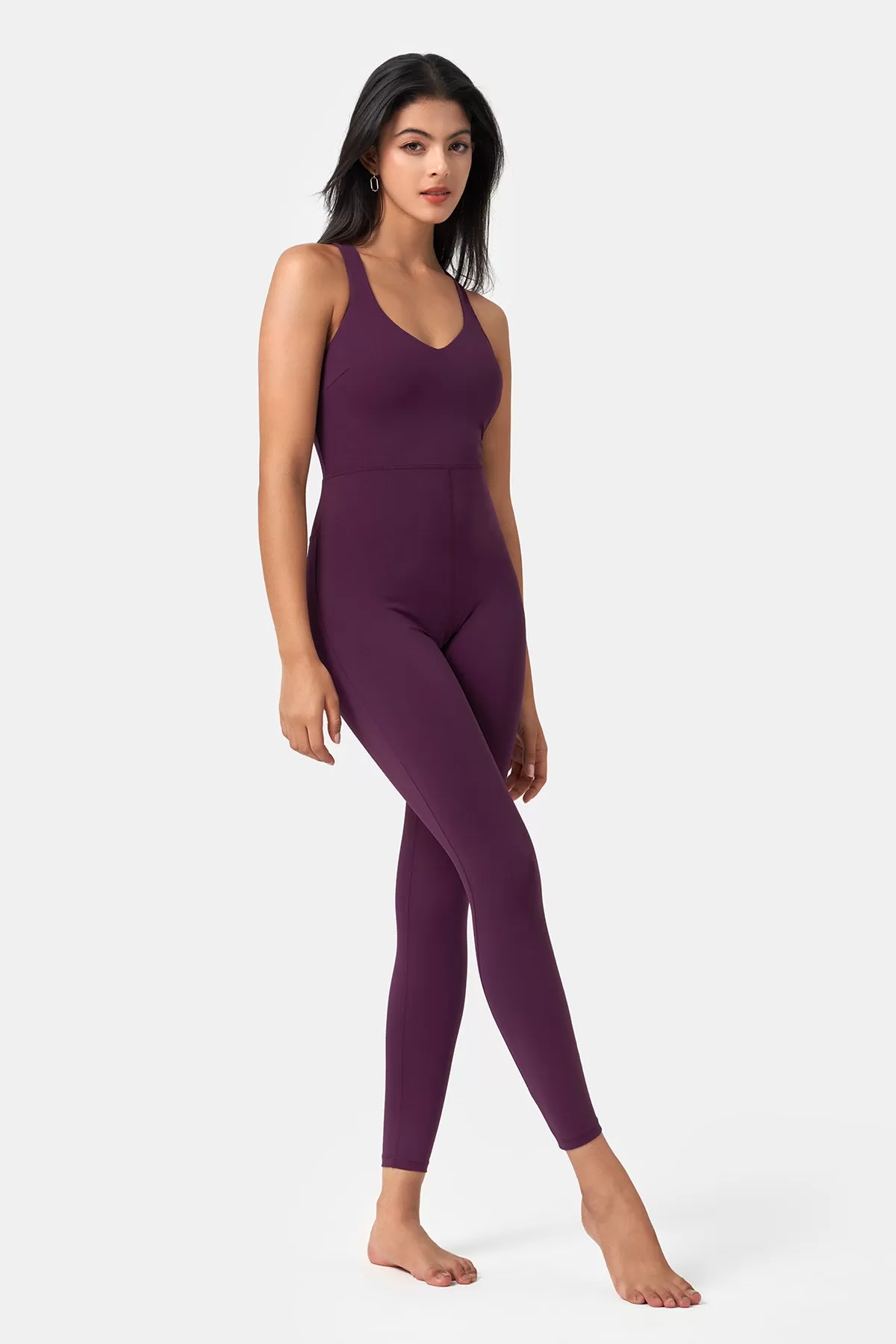 Form-Fitting Cross-Back Jumpsuit with Full-Length Pants