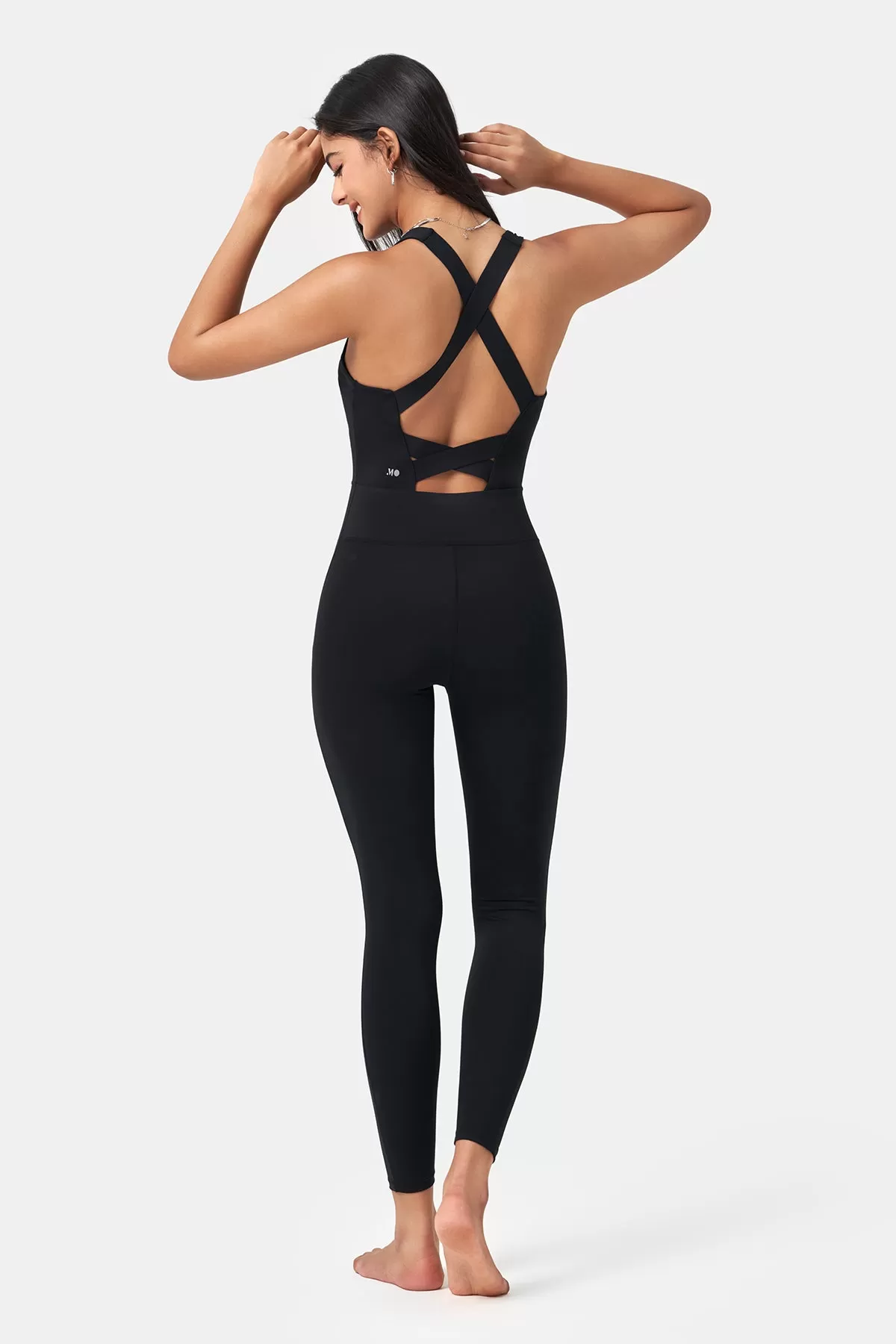 Form-Fitting Cross-Back Jumpsuit with Full-Length Pants