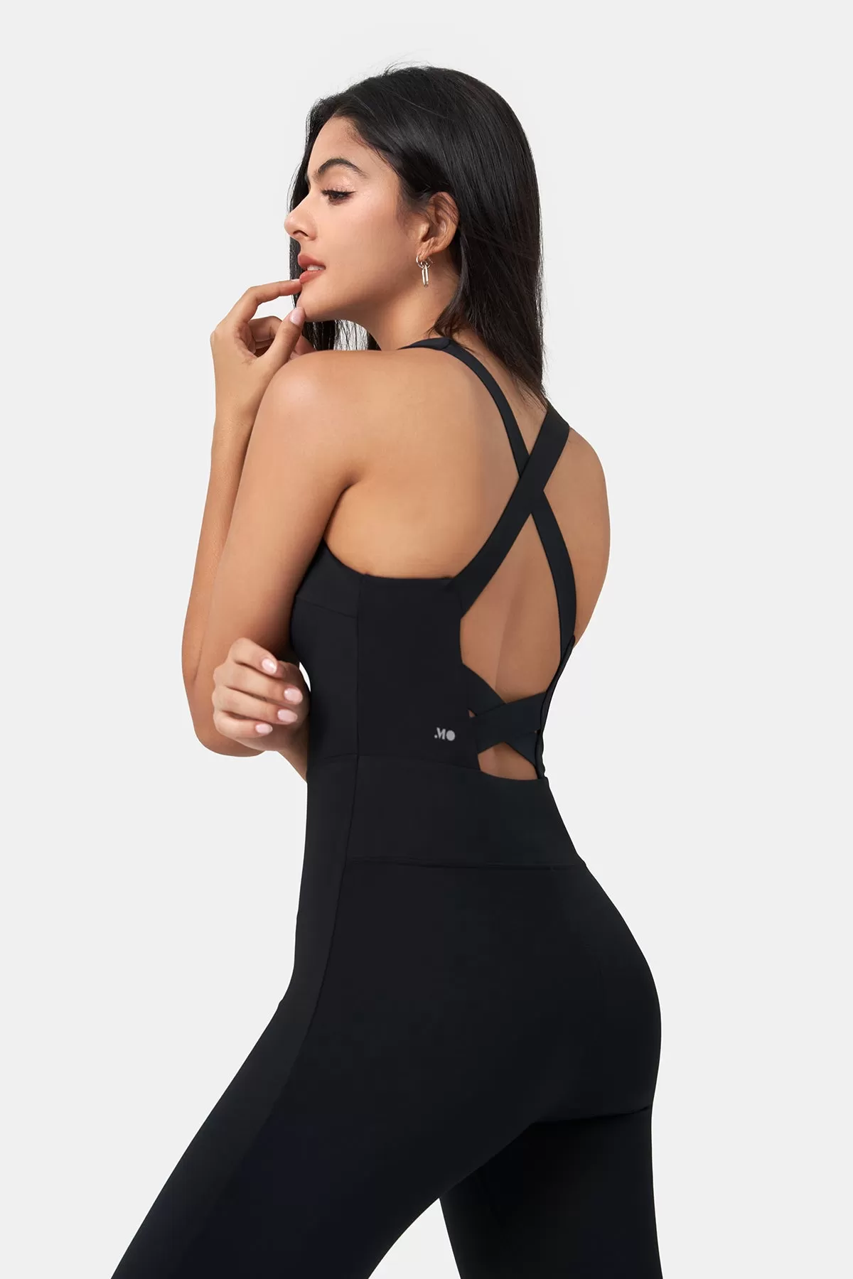 Form-Fitting Cross-Back Jumpsuit with Full-Length Pants