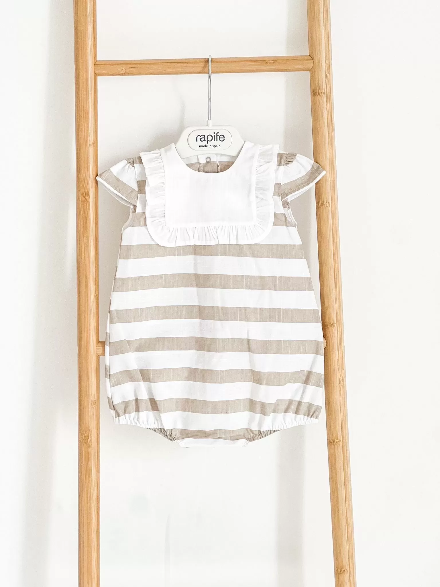 Girls Rapife Camel Stripe Sailor Collar Romper