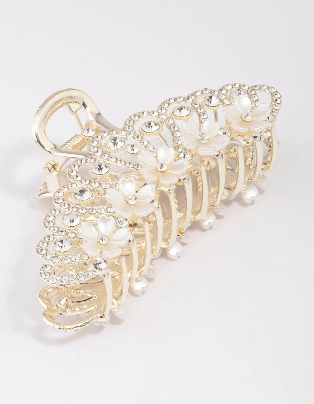 Gold Ornate Diamante & Flower Hair Claw Clip