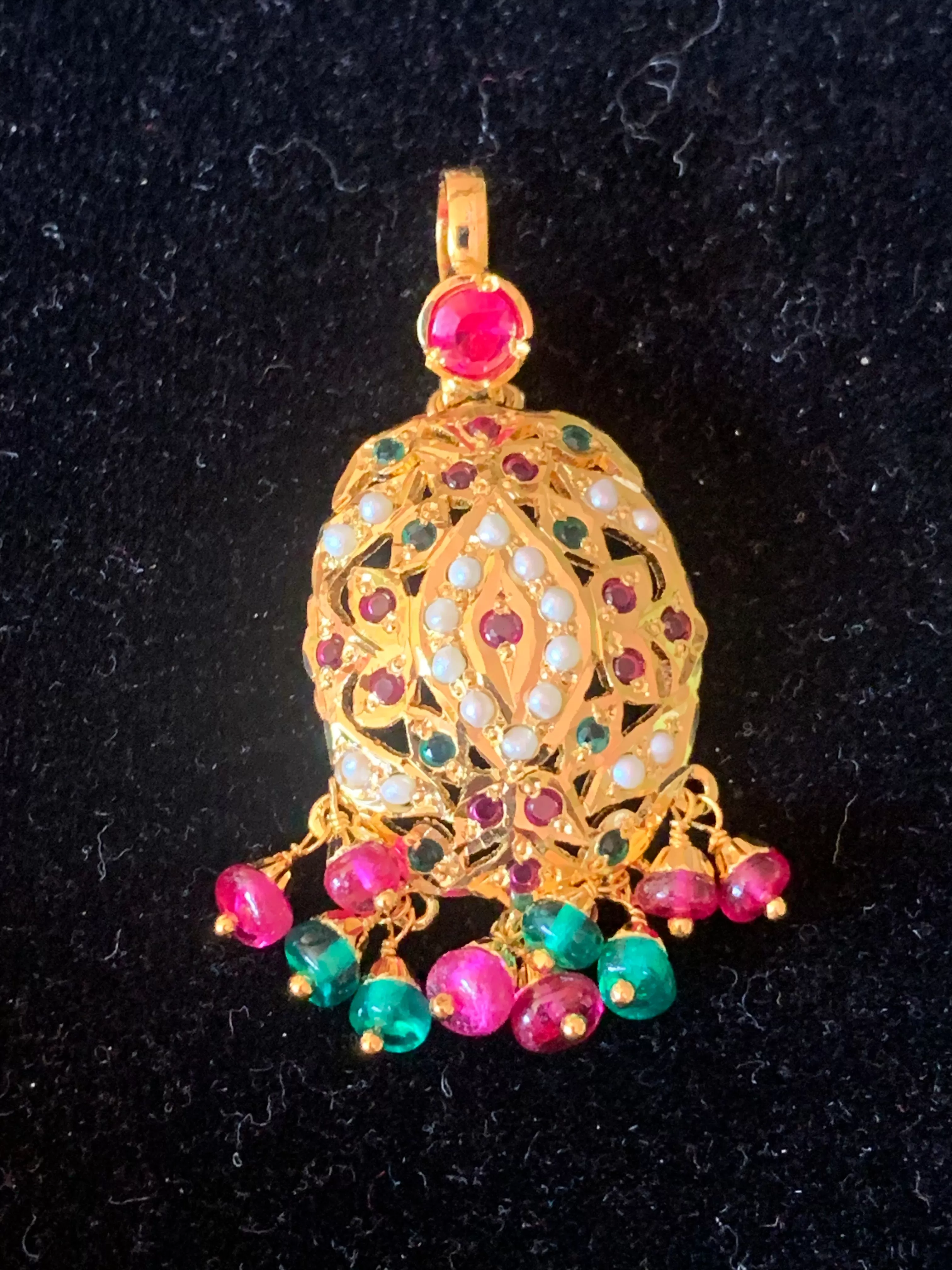 Gold plated silver pendant set in ruby emerald ( SHIPS IN 4 WEEKS )