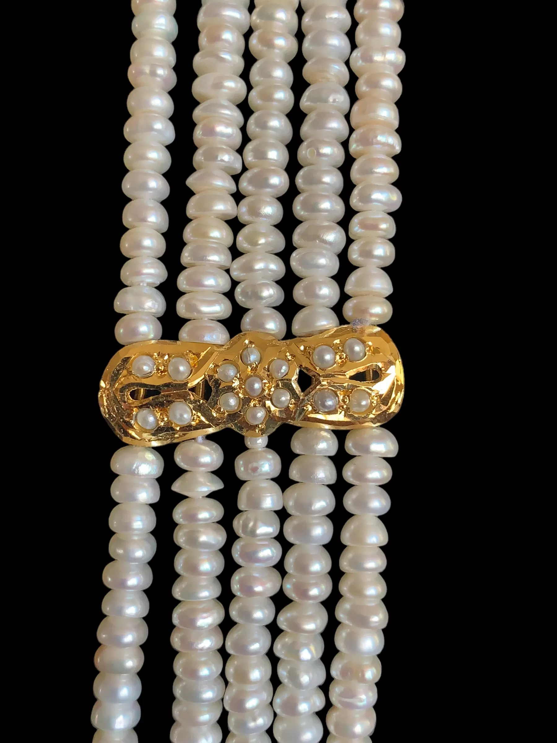 Gold plated silver rani haar in fresh water pearls ( READY TO SHIP)