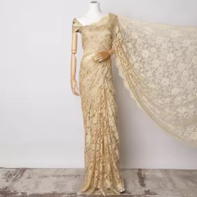 Gold Premium French Chantilly Saree Lace  with stone work- 5.5 Meters, Width 110 cm-D21074