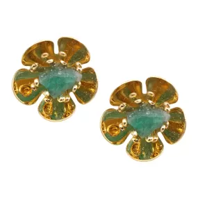 Golden Flower Post Earrings with Raw Colombian Emeralds