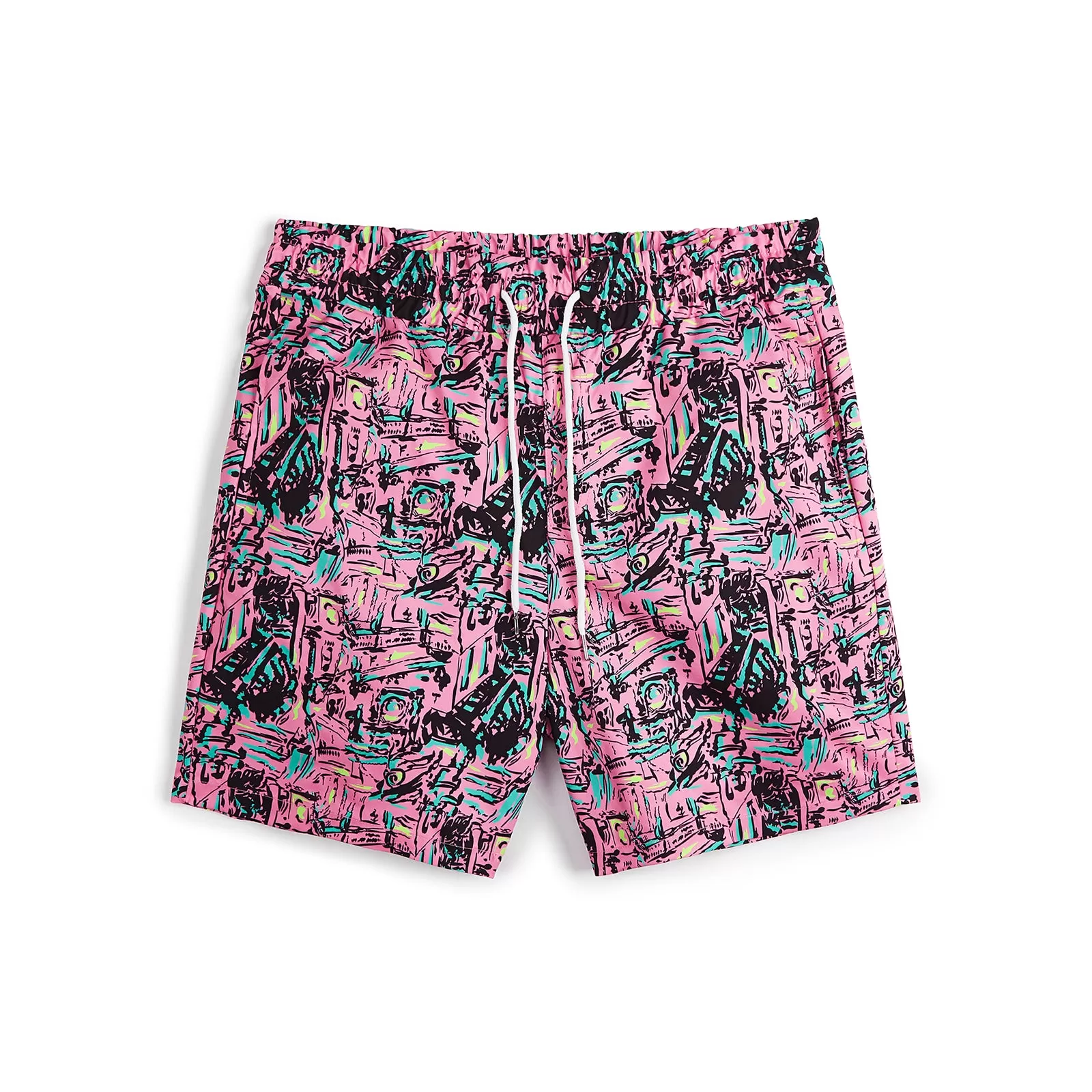 GRAFFITI PRINTED 5'' INSEAM INSEAM SWIM TRUNKS