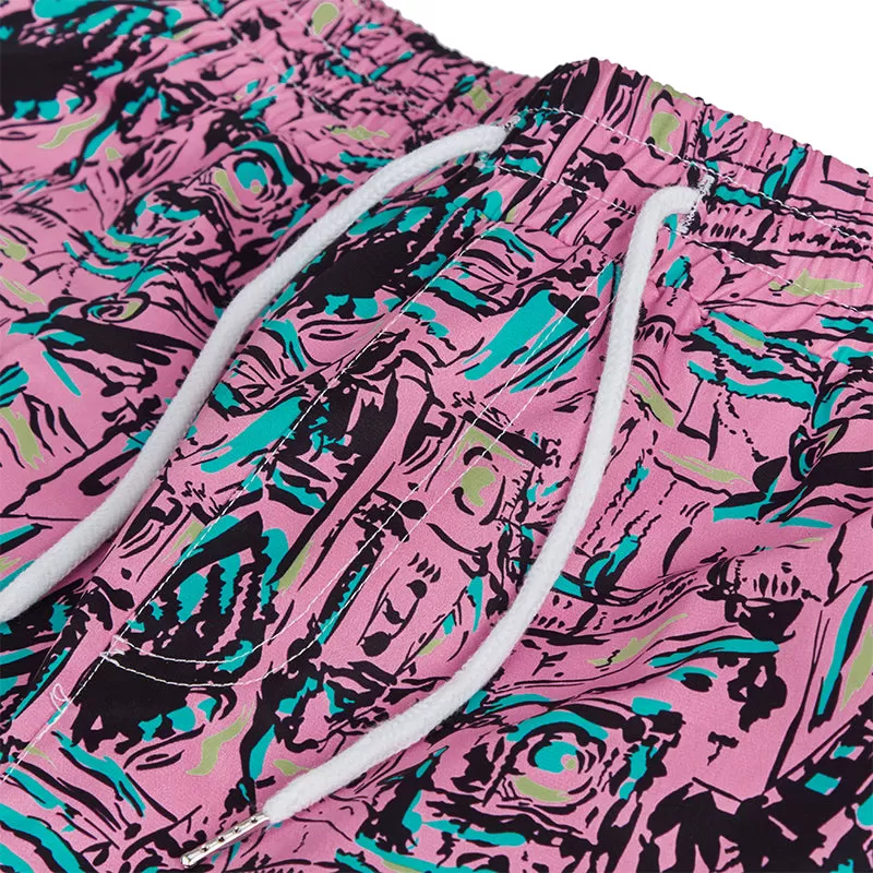 GRAFFITI PRINTED 5'' INSEAM INSEAM SWIM TRUNKS