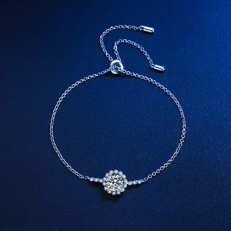 Halo 925 Sterling Silver Moissanite Stone Bracelet