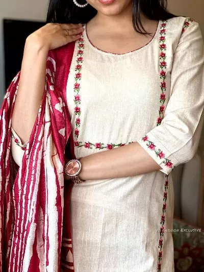 Handloom Khaadi Cream Pink Cotton Embroidery Suit