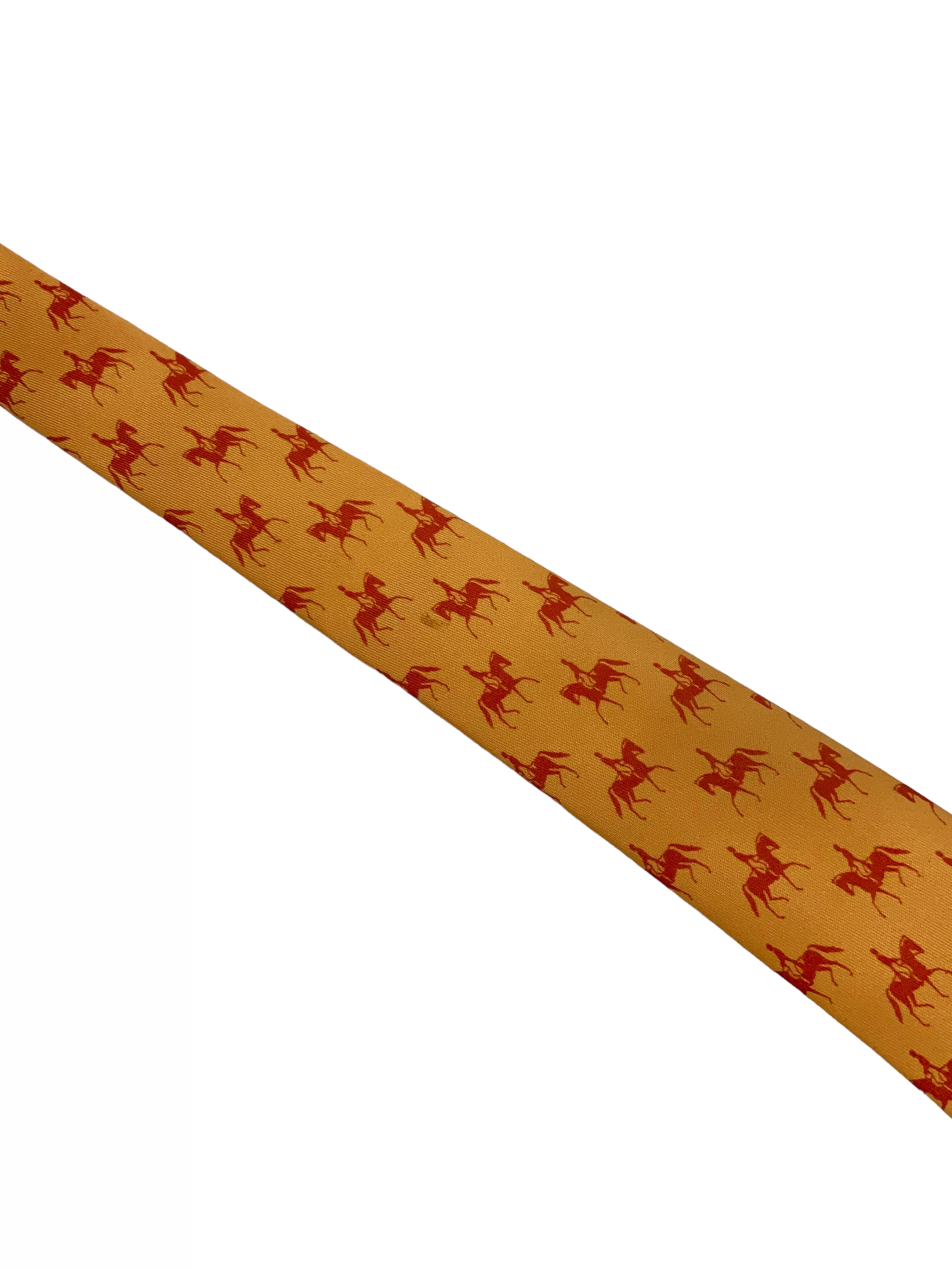 HERMES Equestrian Horse and Carriage Printed Silk Classic Men's Neck Tie