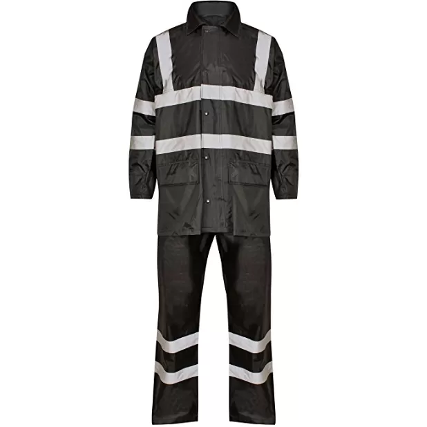 High Visibility Hooded Rainsuit Black