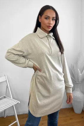 High Zipped Neck Longline Thin Pullover