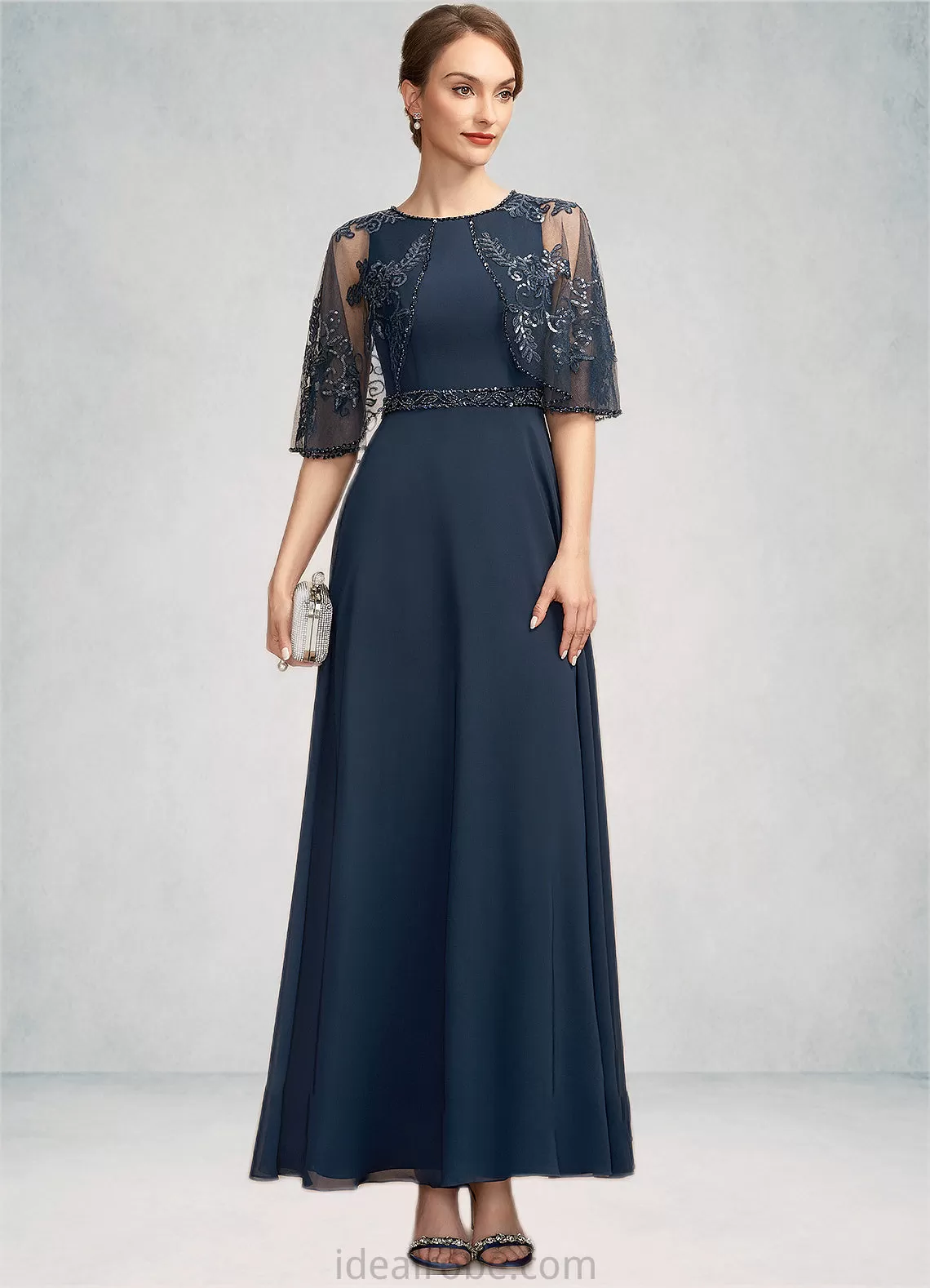 Katrina A-Line Scoop Neck Ankle-Length Chiffon Lace Mother of the Bride Dress With Beading Sequins STK126P0014892