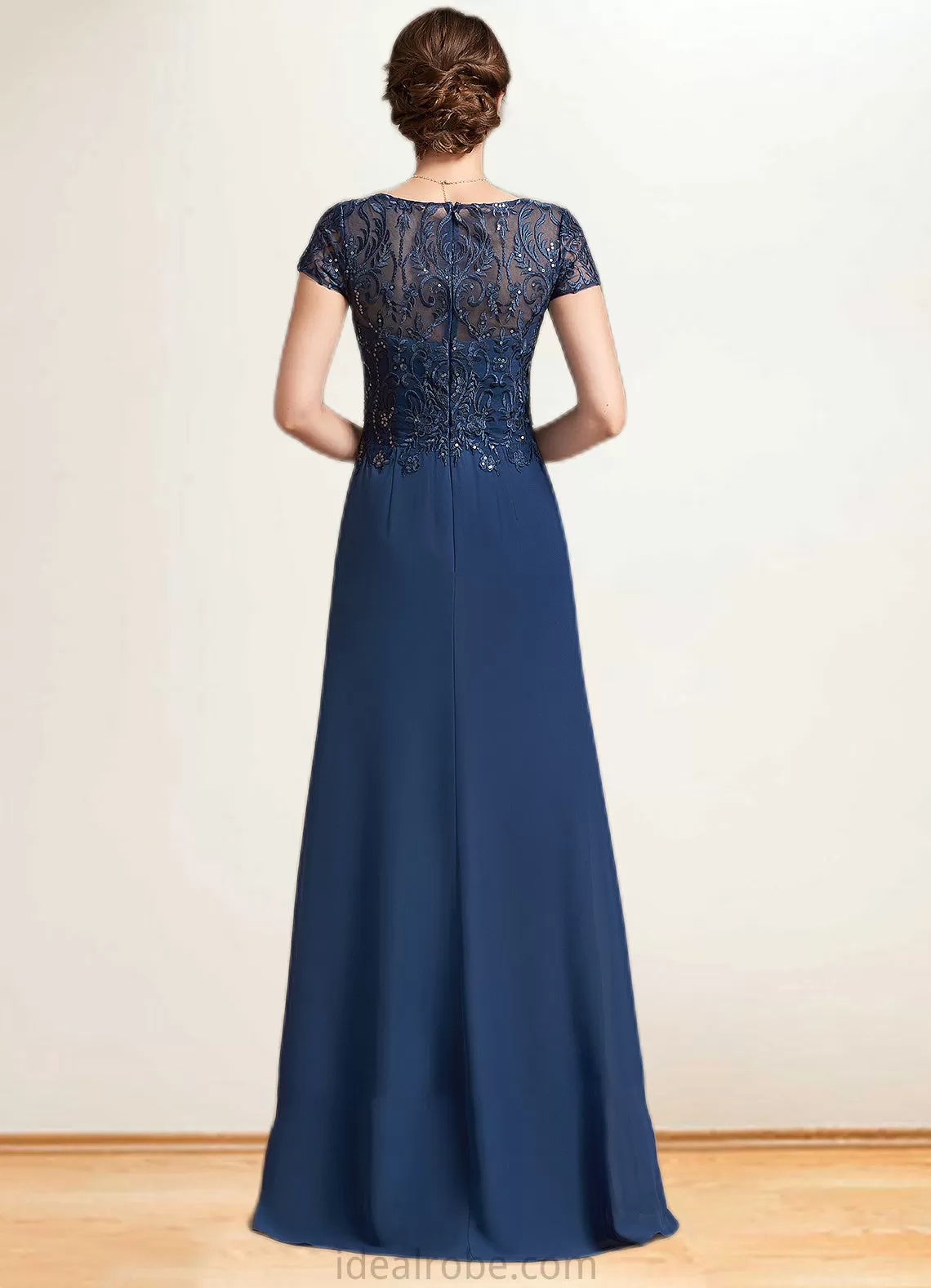 Kit A-Line V-neck Floor-Length Chiffon Lace Mother of the Bride Dress With Sequins STK126P0014938