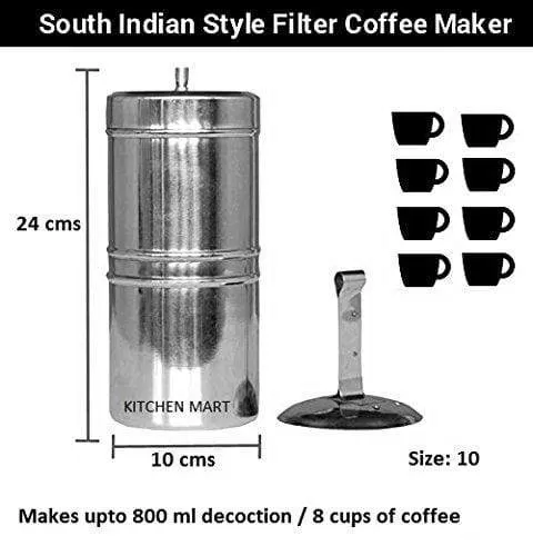 Kitchen Mart Stainless Steel South Indian Coffee Filter 10 (800ML approx) (8 cups)