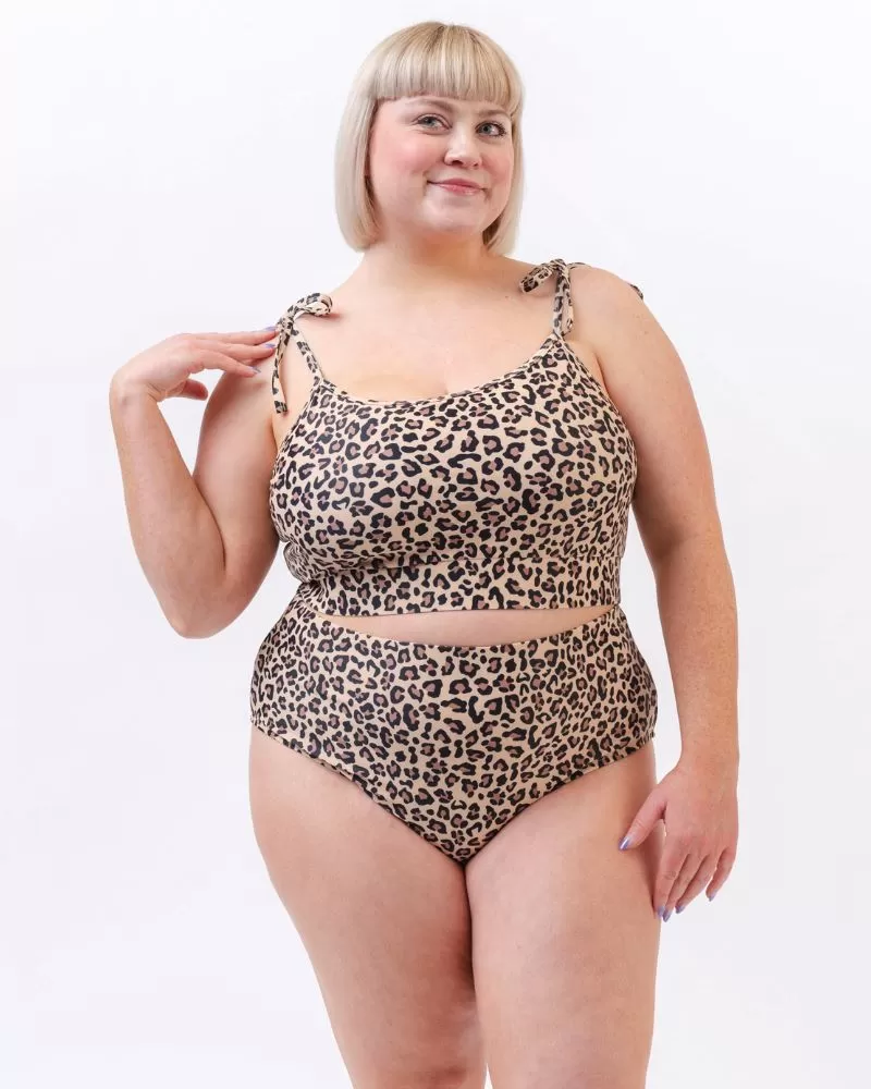 Leopard Shoulder-Tie Crop Top