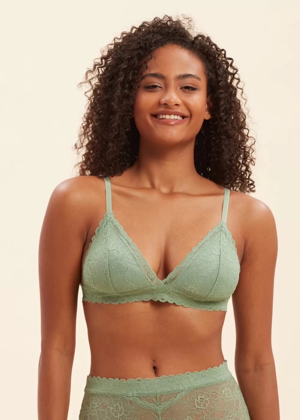 LILY Comfort Triangle Wireless Recycled Lace Bralette Demi Bra