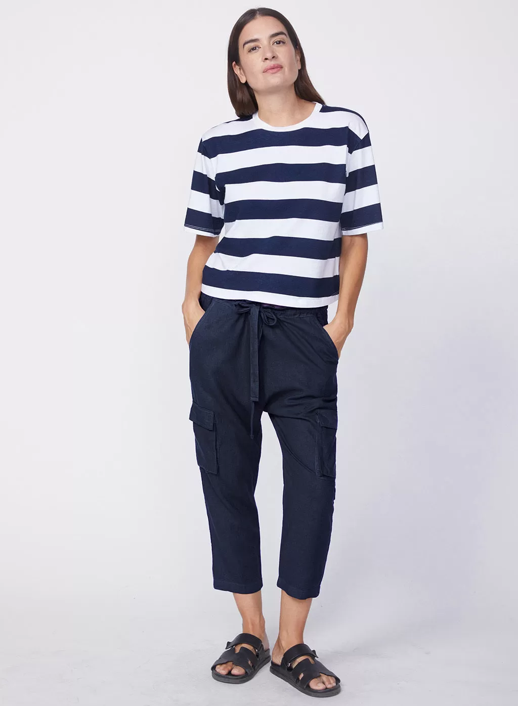 Linen Paperbag Cargo Pant in New Navy