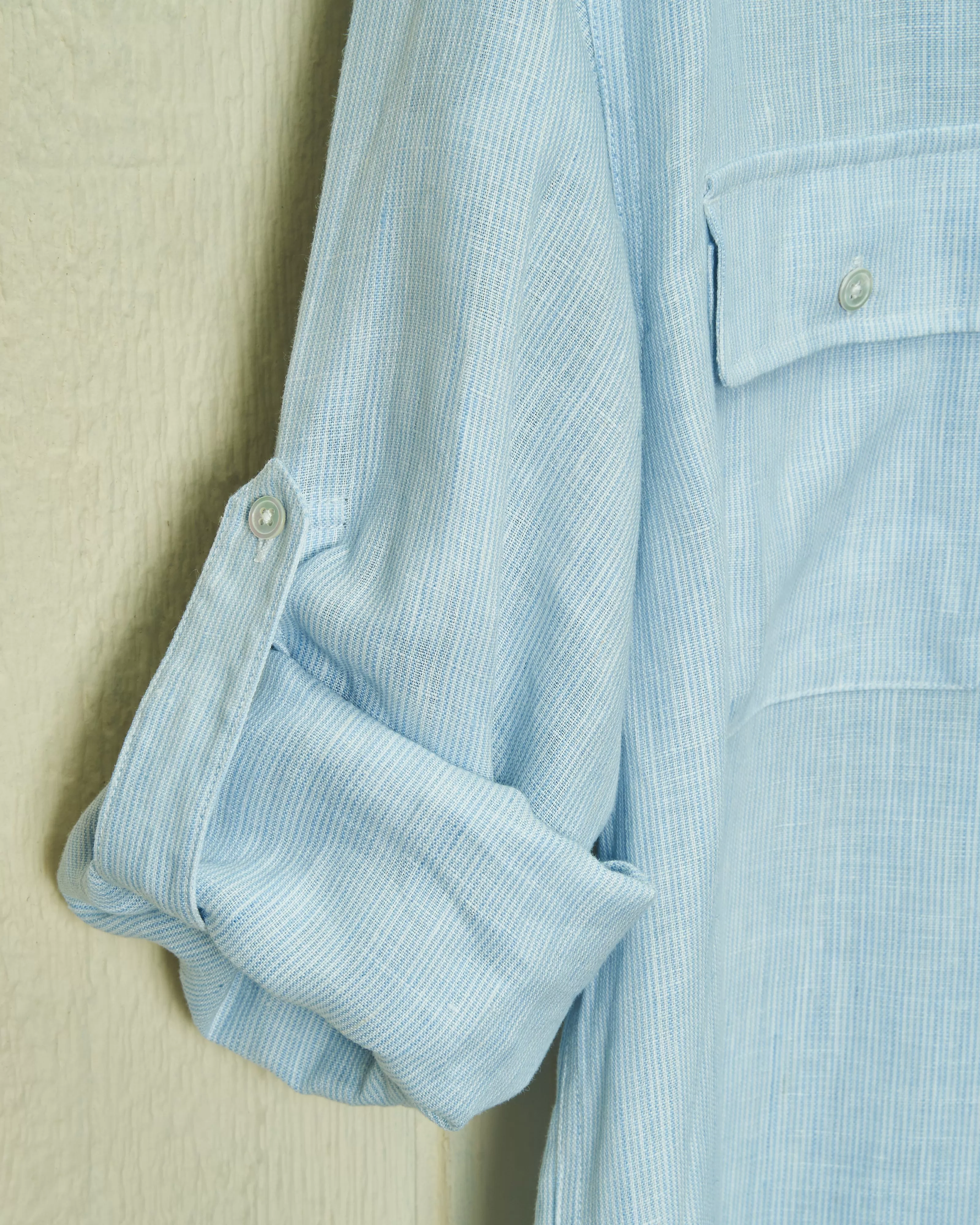 Linen Utility Shirt in Blue/White Fine Stripe