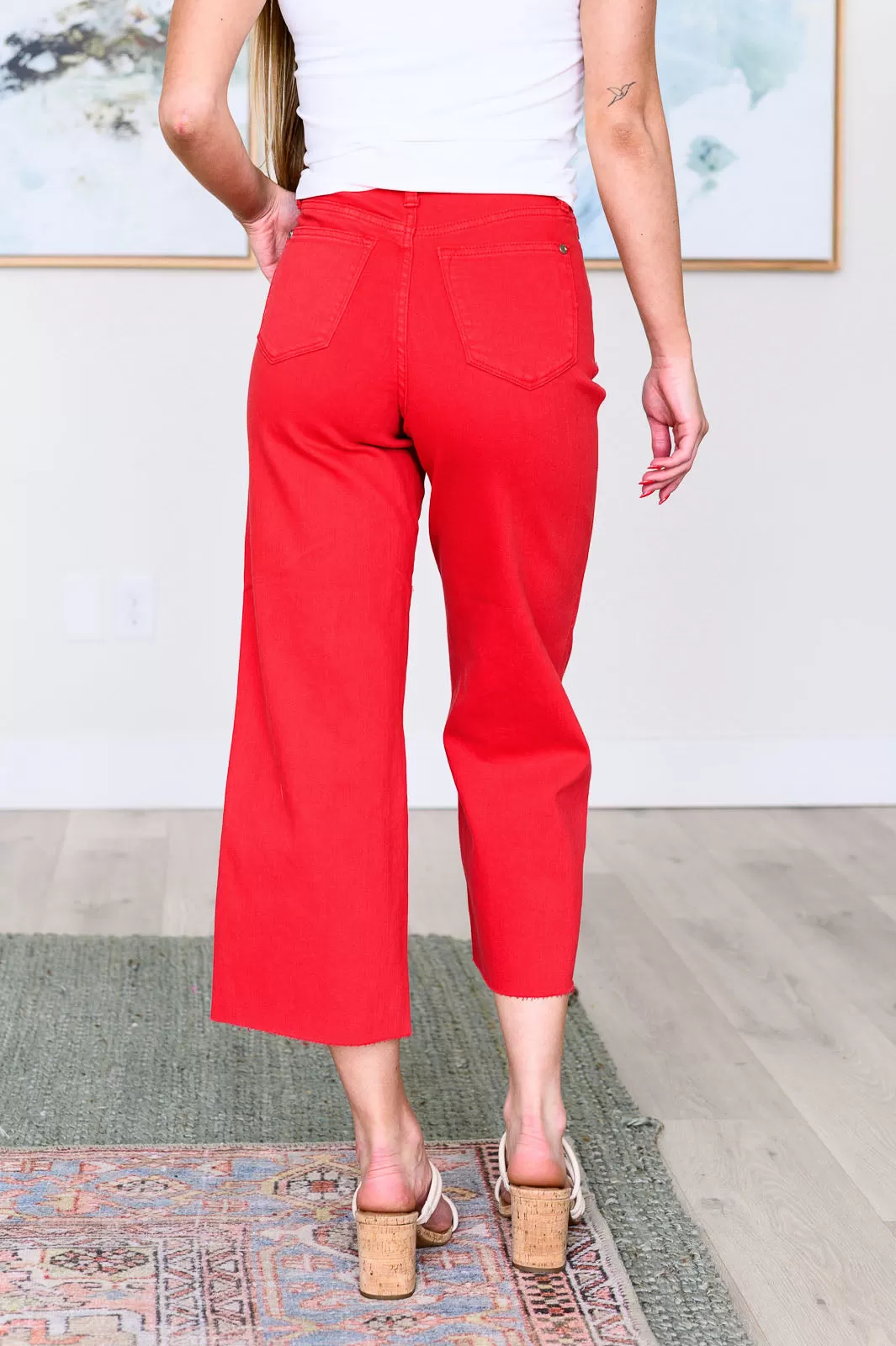 Lisa High Rise Control Top Wide Leg Crop Jeans in Red