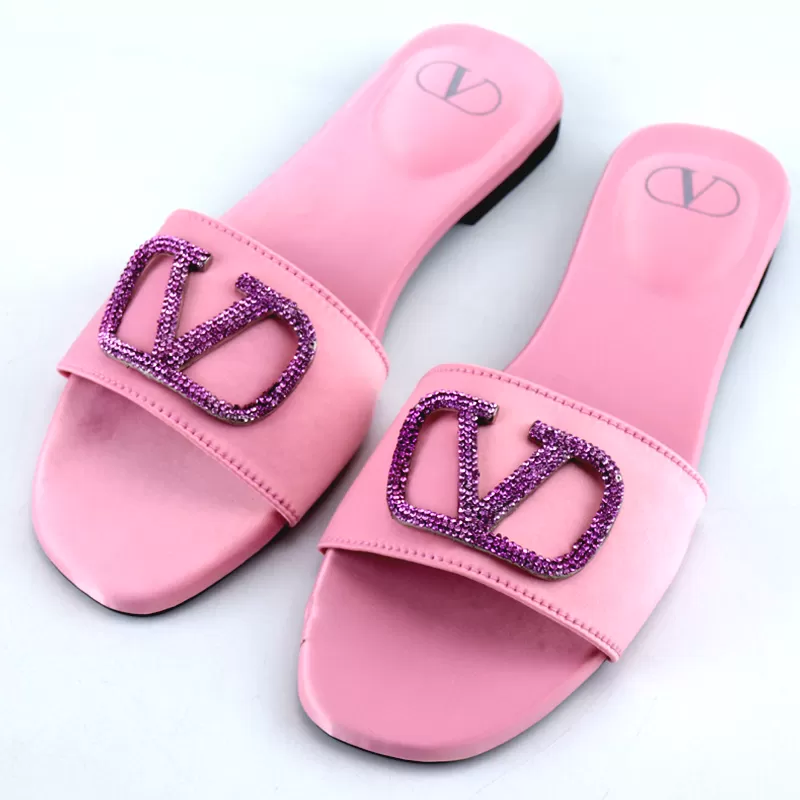 Logo Rhinestone Buckle Satin Flat Slide Sandals -1012