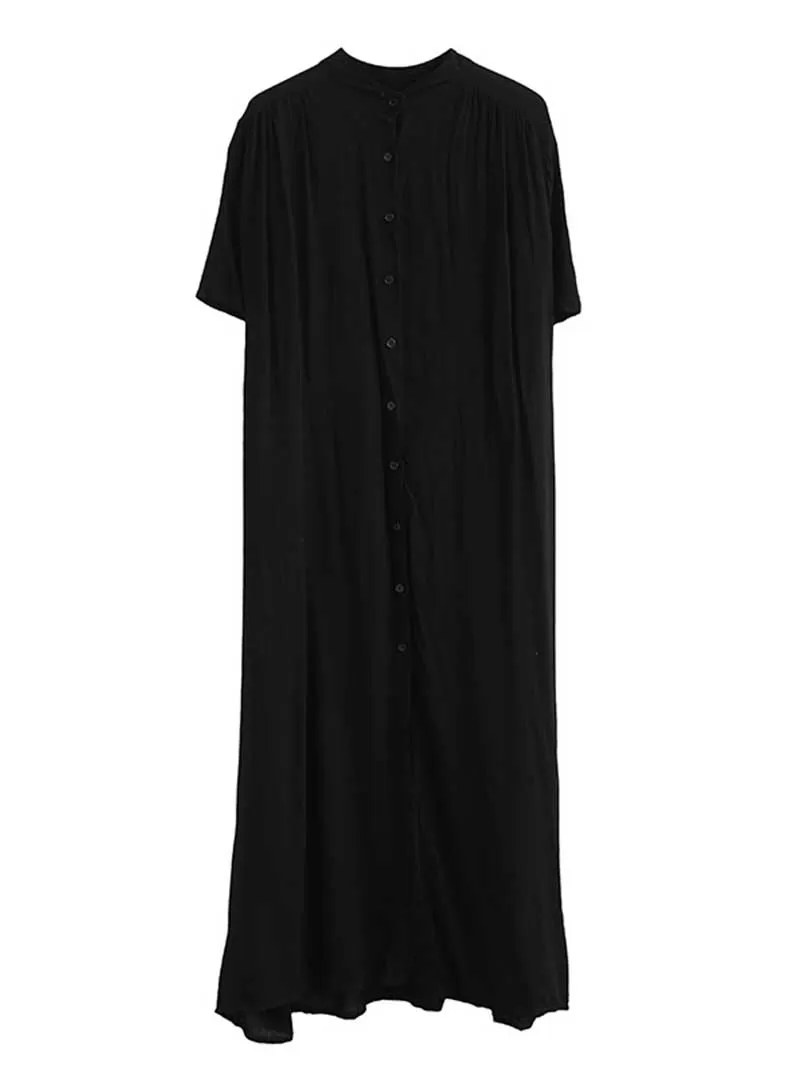 Long Cotton Front Button Cotton Shirt Dress (White - Black - Grey- Apricot)