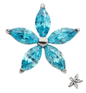 Marquise Flower Aqua CZ Titanium Threadless Top