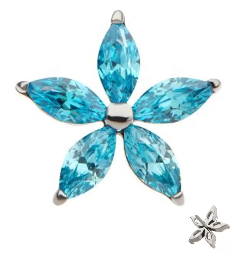 Marquise Flower Aqua CZ Titanium Threadless Top