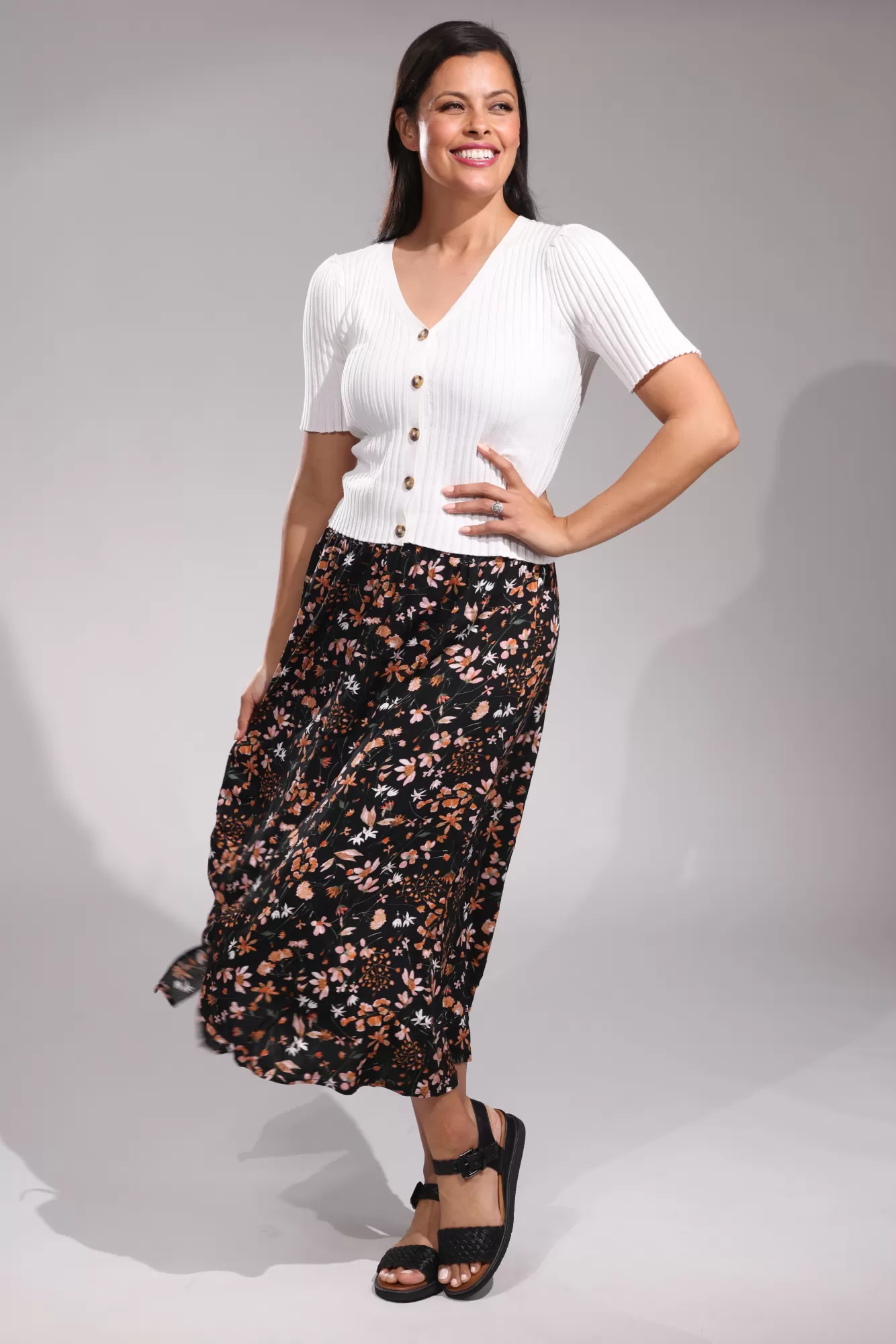 Maxi Skirt with shirred waistband | Orange Black Vine | 3364YY