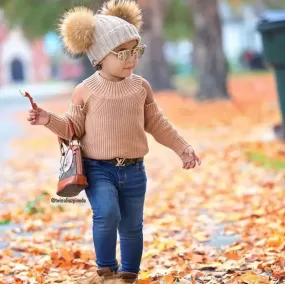 ME & MOMMY: SWEATER KHAKI BROWN OFF SHOULDER CUTIE (KID ONLY)