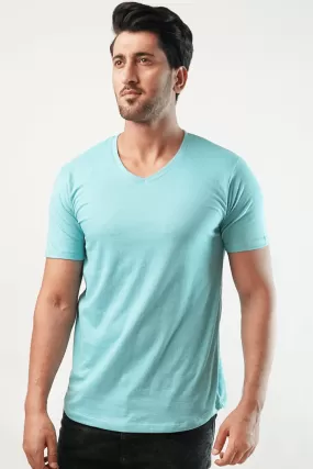 Melange V-Neck T-Shirt - Pastel Blue