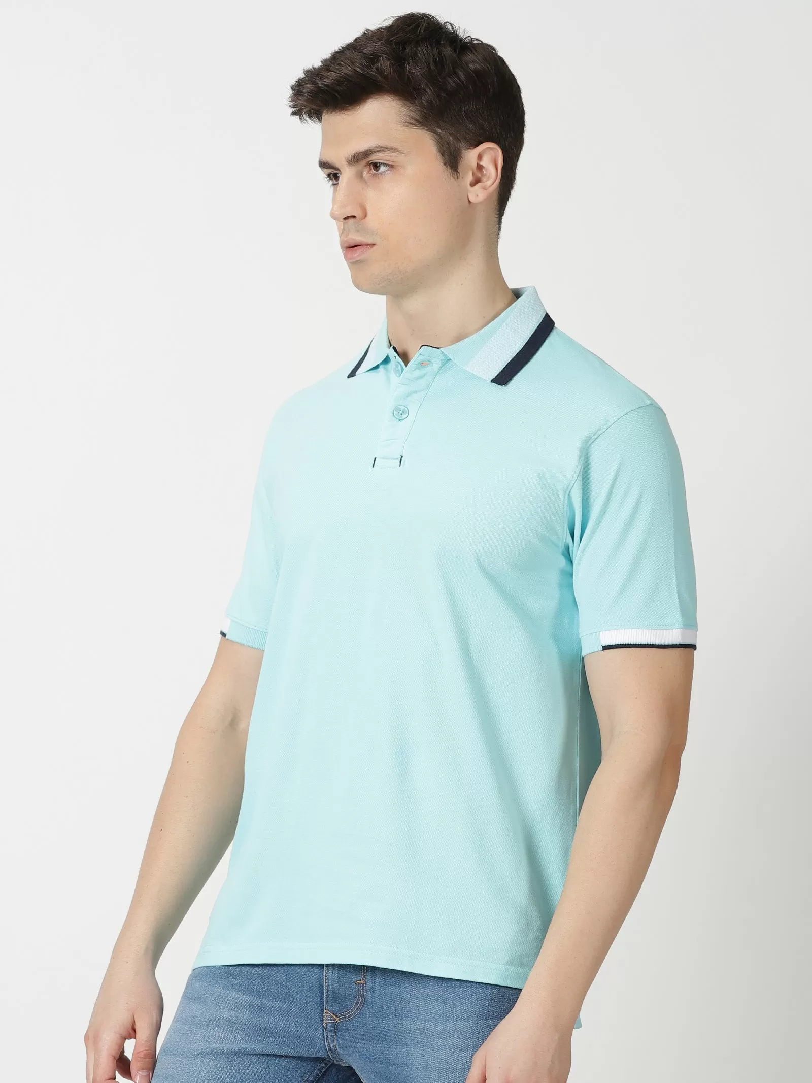 MEN'S BLUE SOLID SLIM FIT T SHIRT