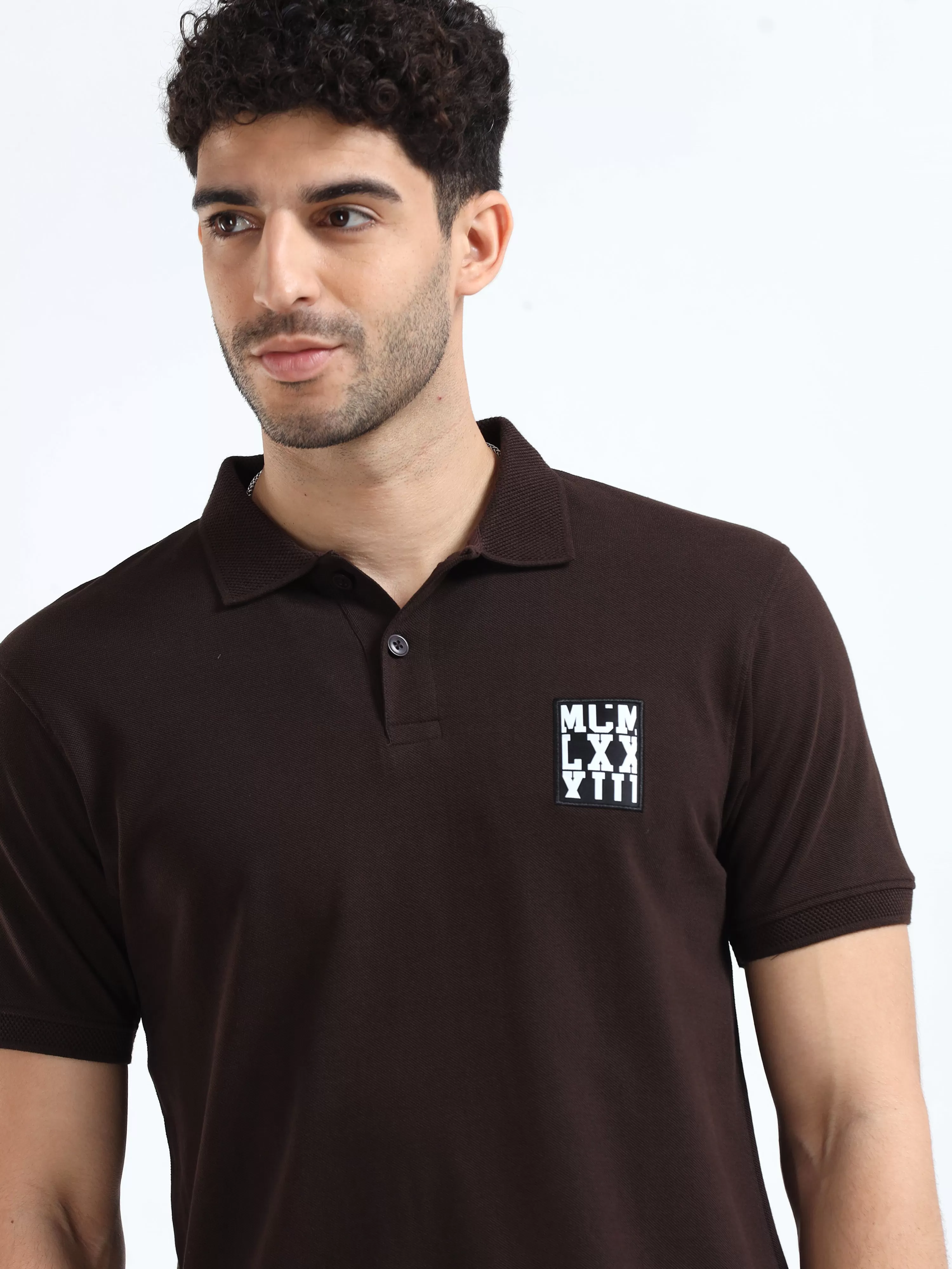 MEN'S BROWN SOLID SLIM FIT T SHIRT