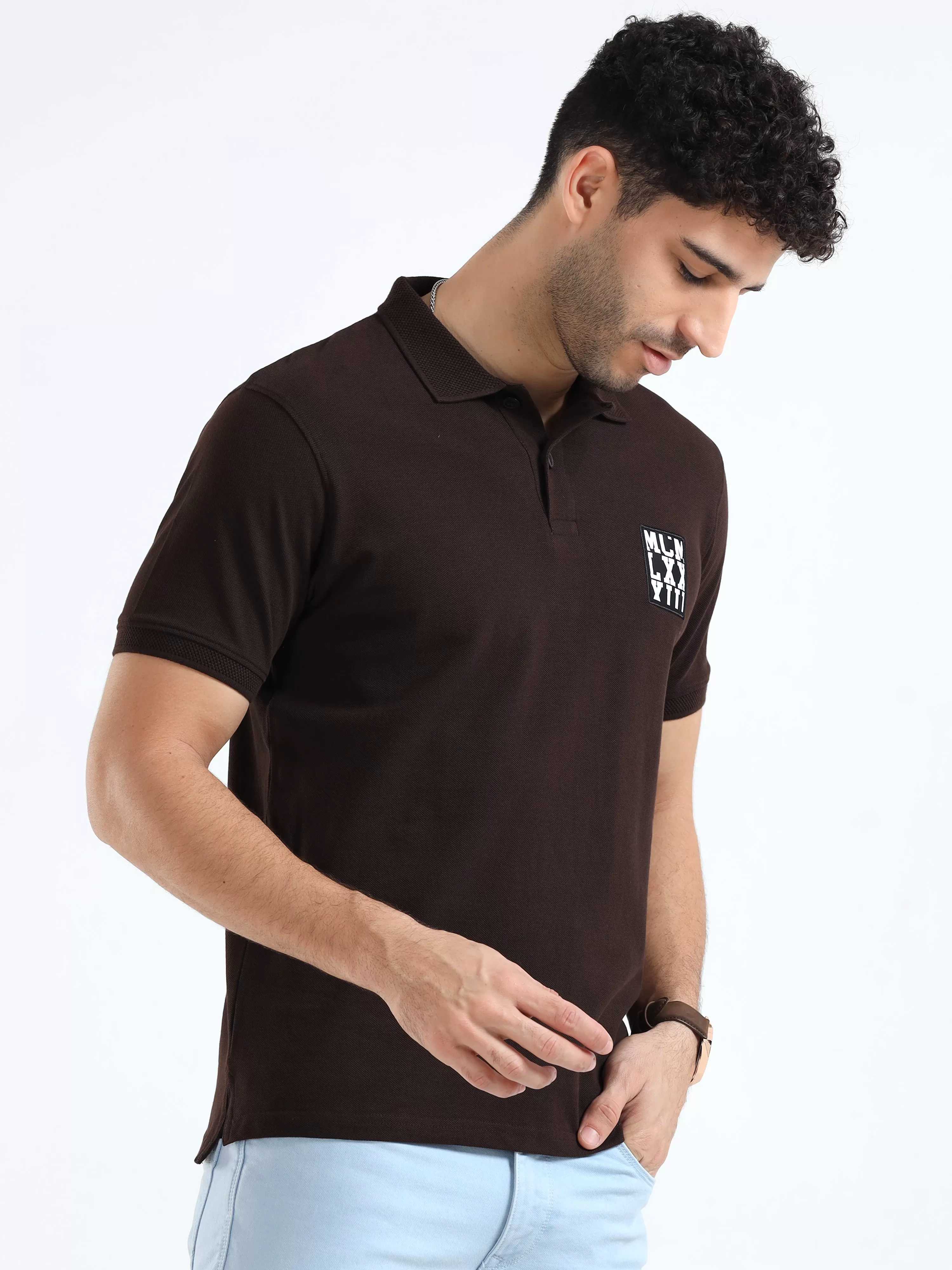 MEN'S BROWN SOLID SLIM FIT T SHIRT