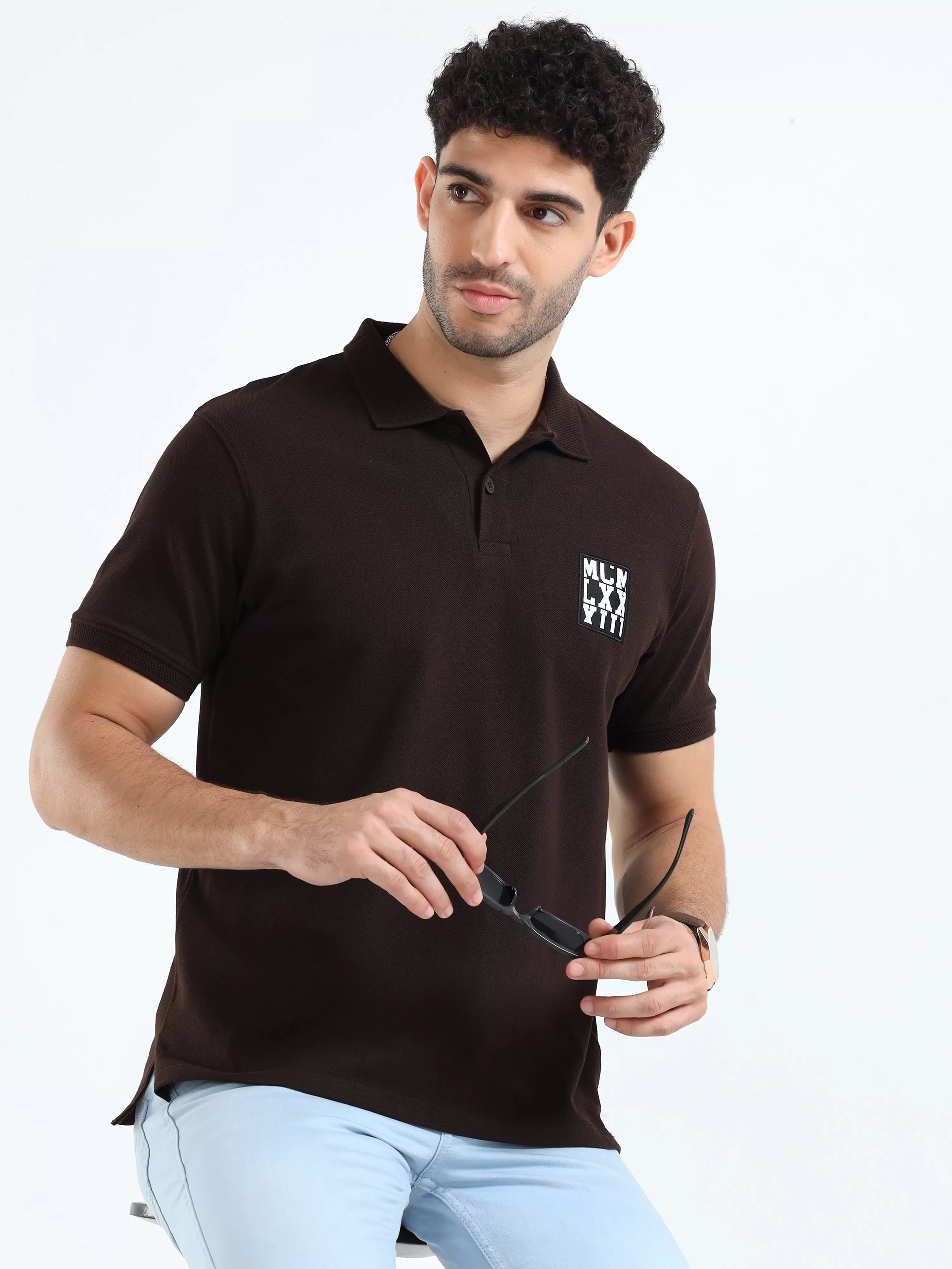 MEN'S BROWN SOLID SLIM FIT T SHIRT