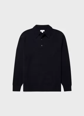 Men's Lambswool Polo Shirt in Dark Navy Mouline