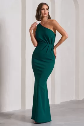 Michelle | Bottle Green One-Shoulder Gathered Maxi Dress