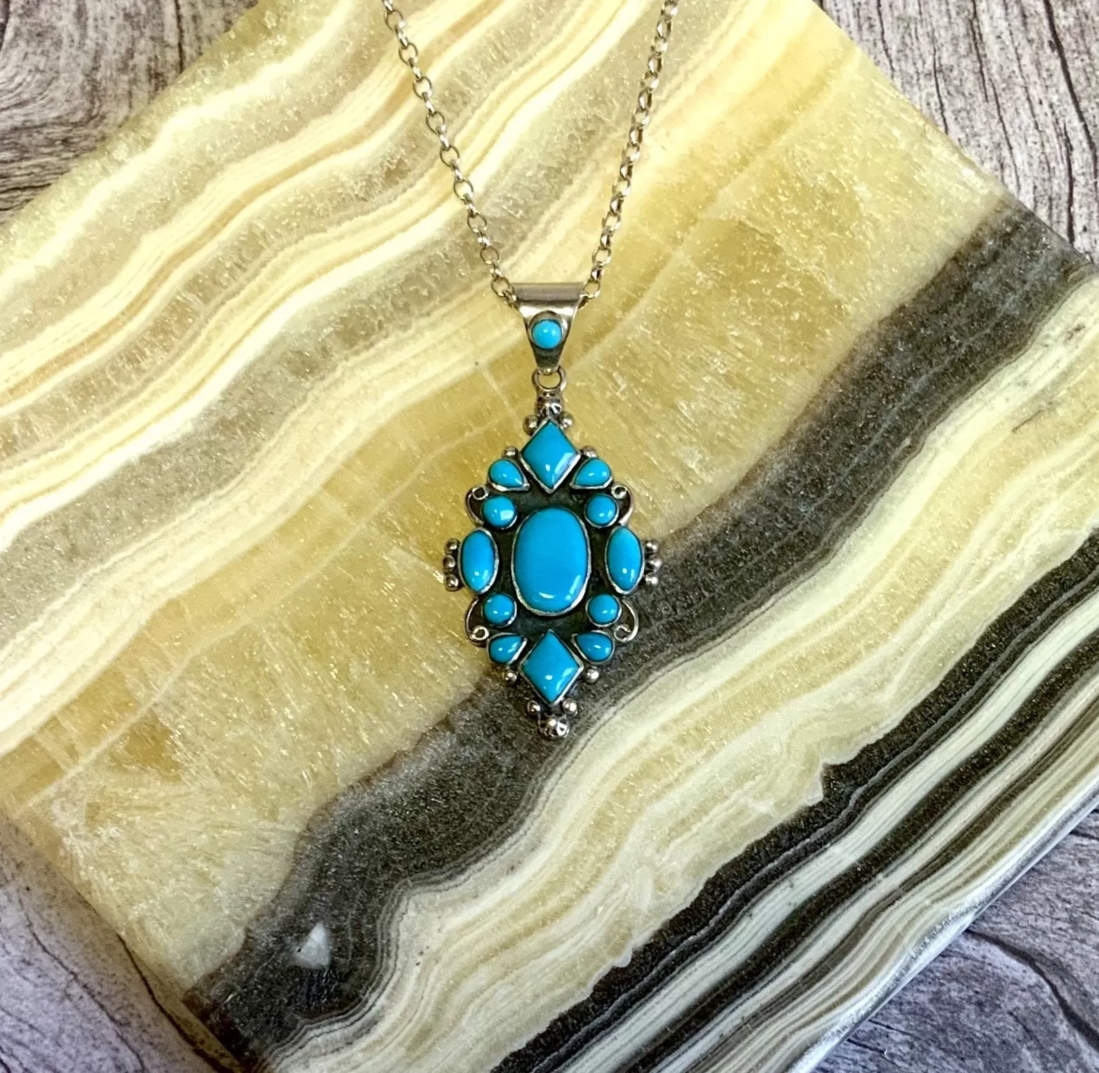 Midwest Sky Sleeping Beauty Turquoise Inlay Pendant