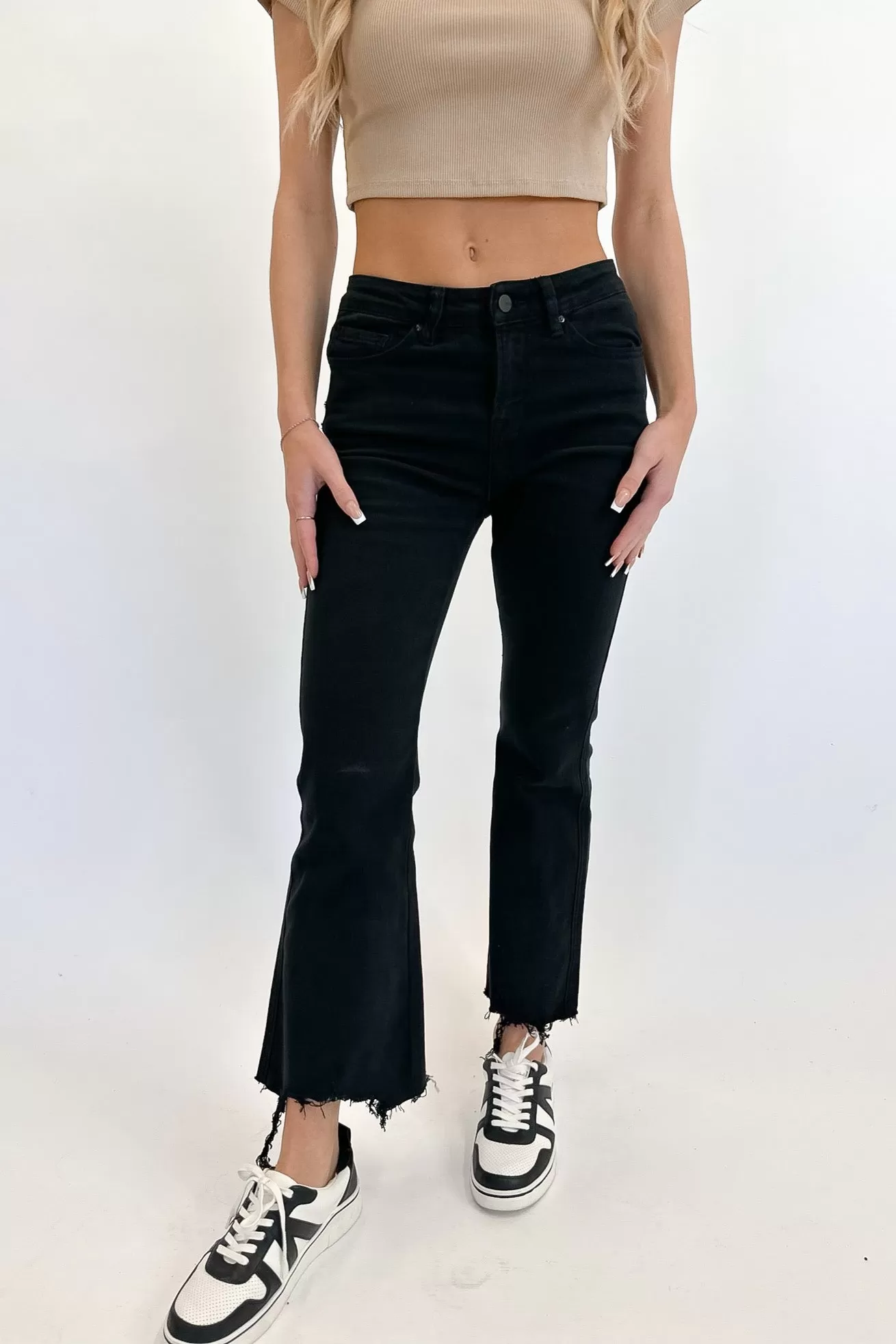 Nora High Rise Crop Flare Black Jeans