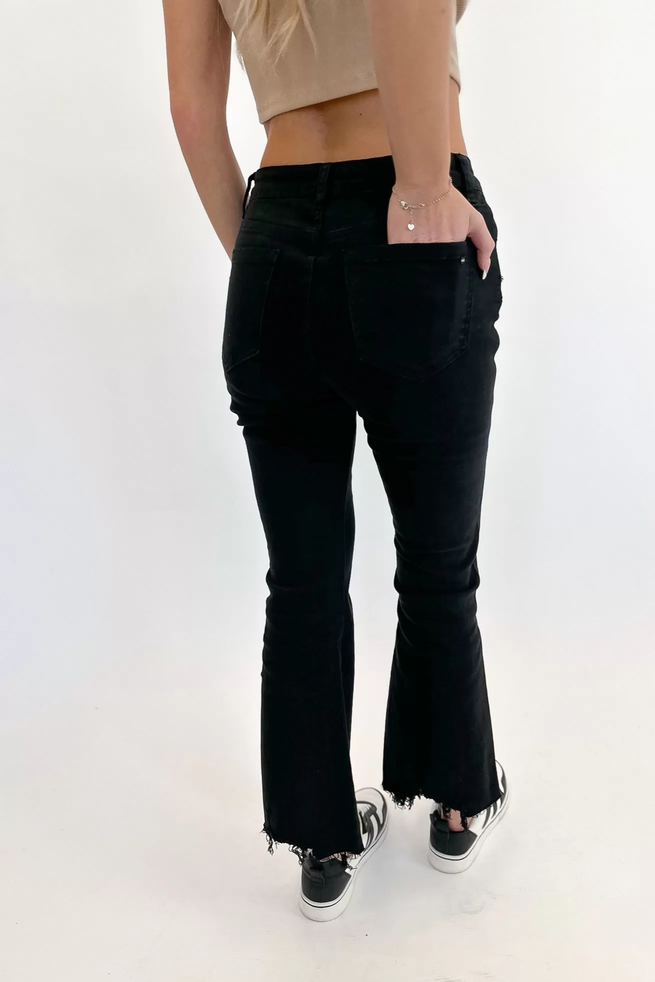 Nora High Rise Crop Flare Black Jeans