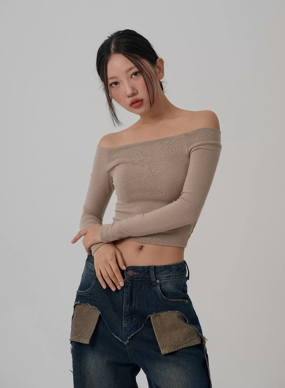 Off the Shoulder Fuzzy Crop Top CO310