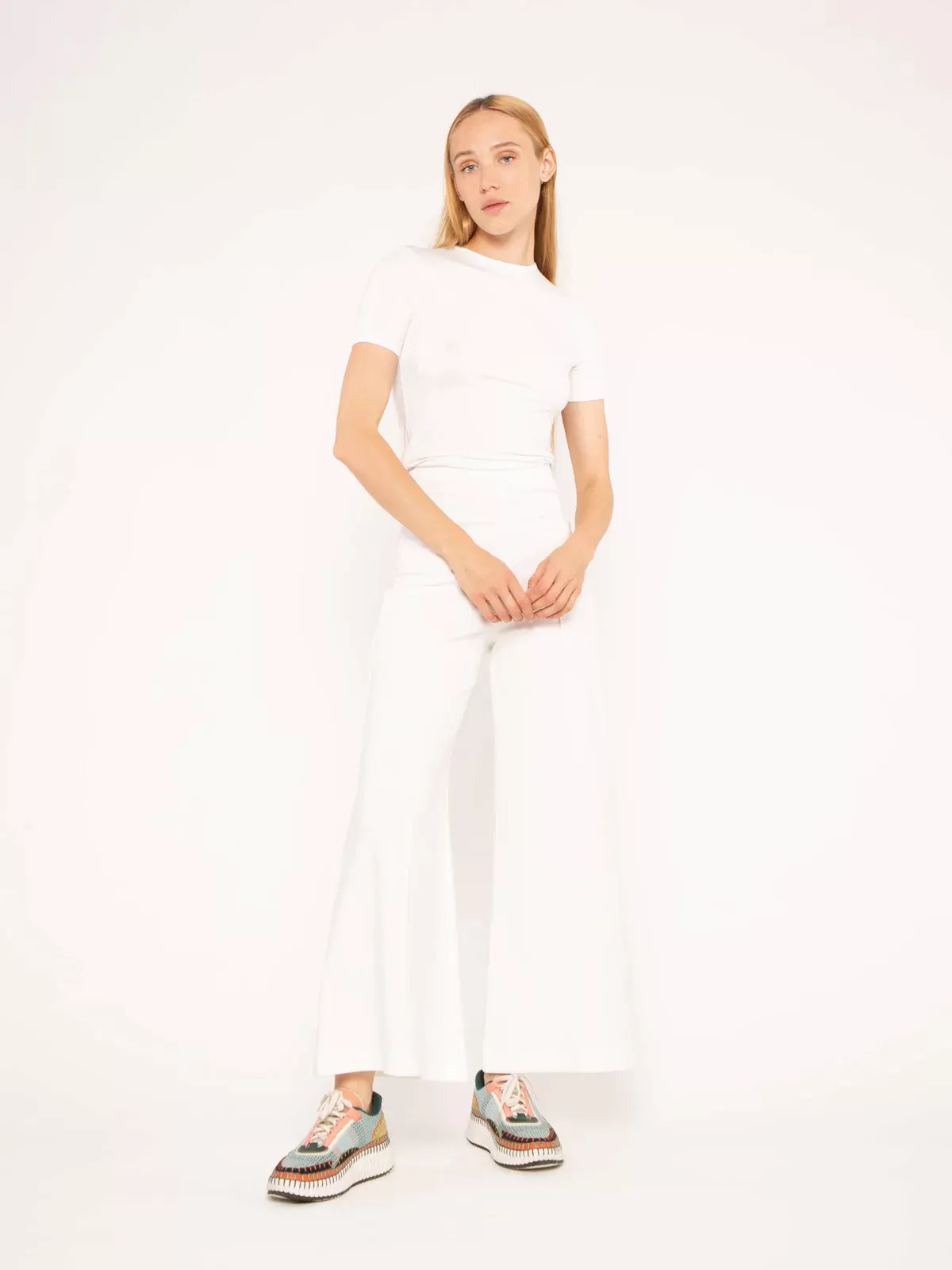 Off-White Ponte Knit Wide Leg Pant - Cropped