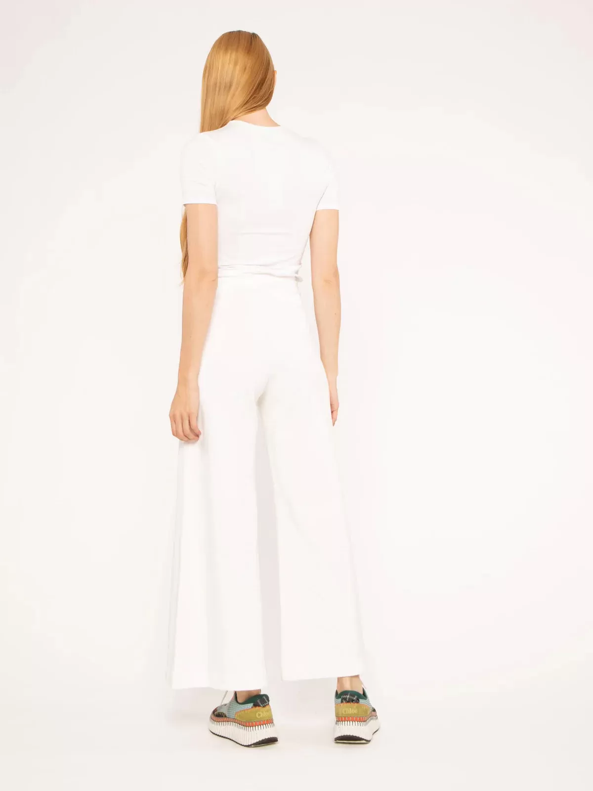 Off-White Ponte Knit Wide Leg Pant - Cropped